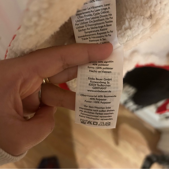 Eddie Bauer Sherpa Cardigan Womens Size S Red Open Sweater Fleece Coat - Picture 4 of 5